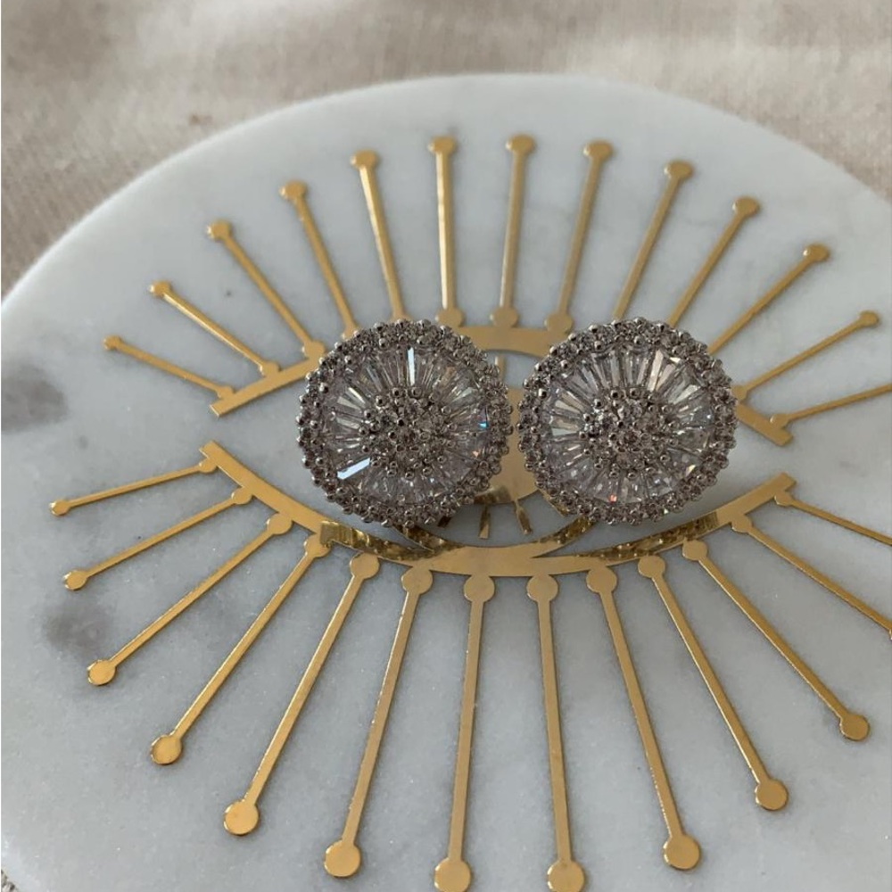 Elegant Silver Crystal Pizza Stud Earrings